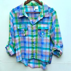 Plaid Semi Sheer Button Down
